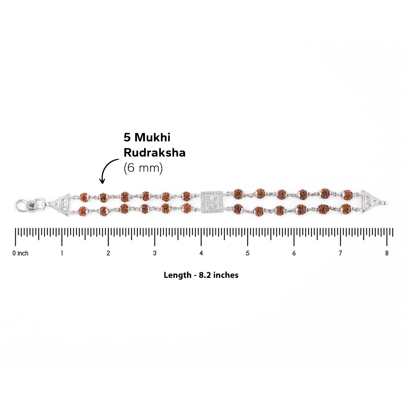 Rudraksha Silver BAPS Tilak Double Line Bracelet