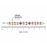 Silver Rakhi with Rudraksha and Two Om Symbols, Double Line Design