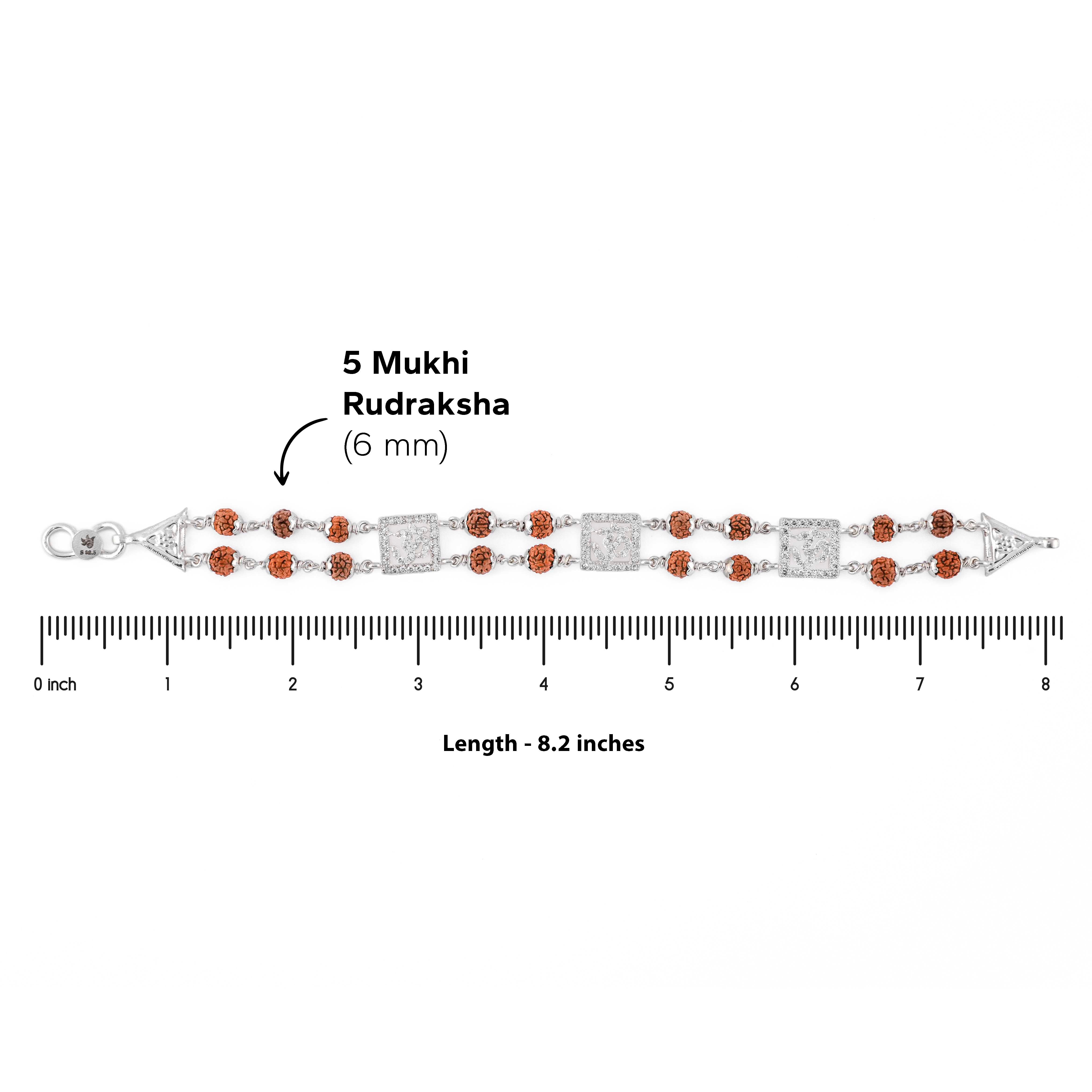 Silver Rakhi with Rudraksha and Three Om, Double Line Design