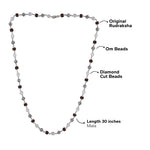 Original Rudraksha with Sphatik Diamond Cut and Om Silver Beads Mala