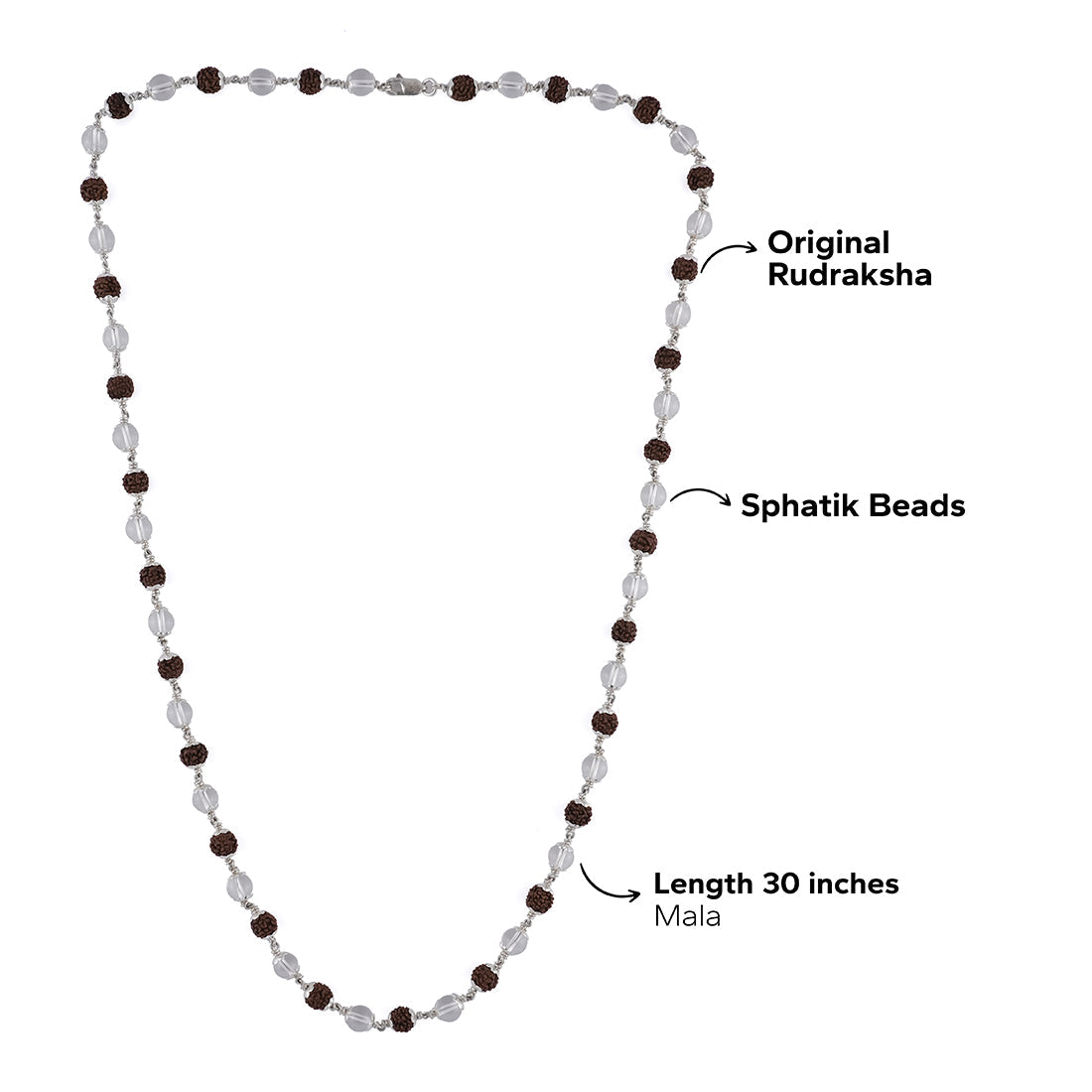 Original Rudraksha With Sphatik Beads Silver Mala