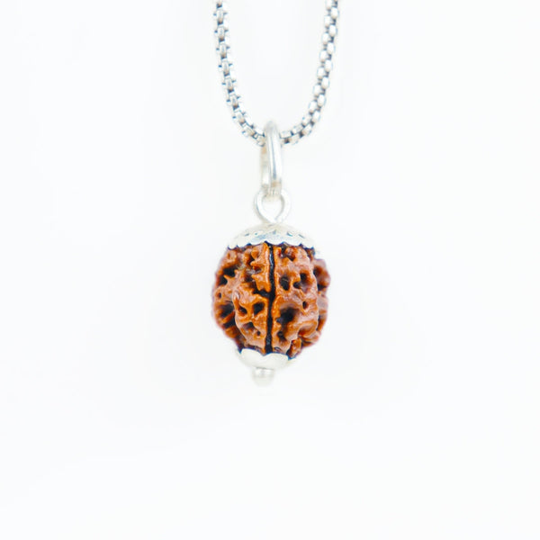 3 Mukhi Rudraksha Silver Capping  Pendant ( Nepali )