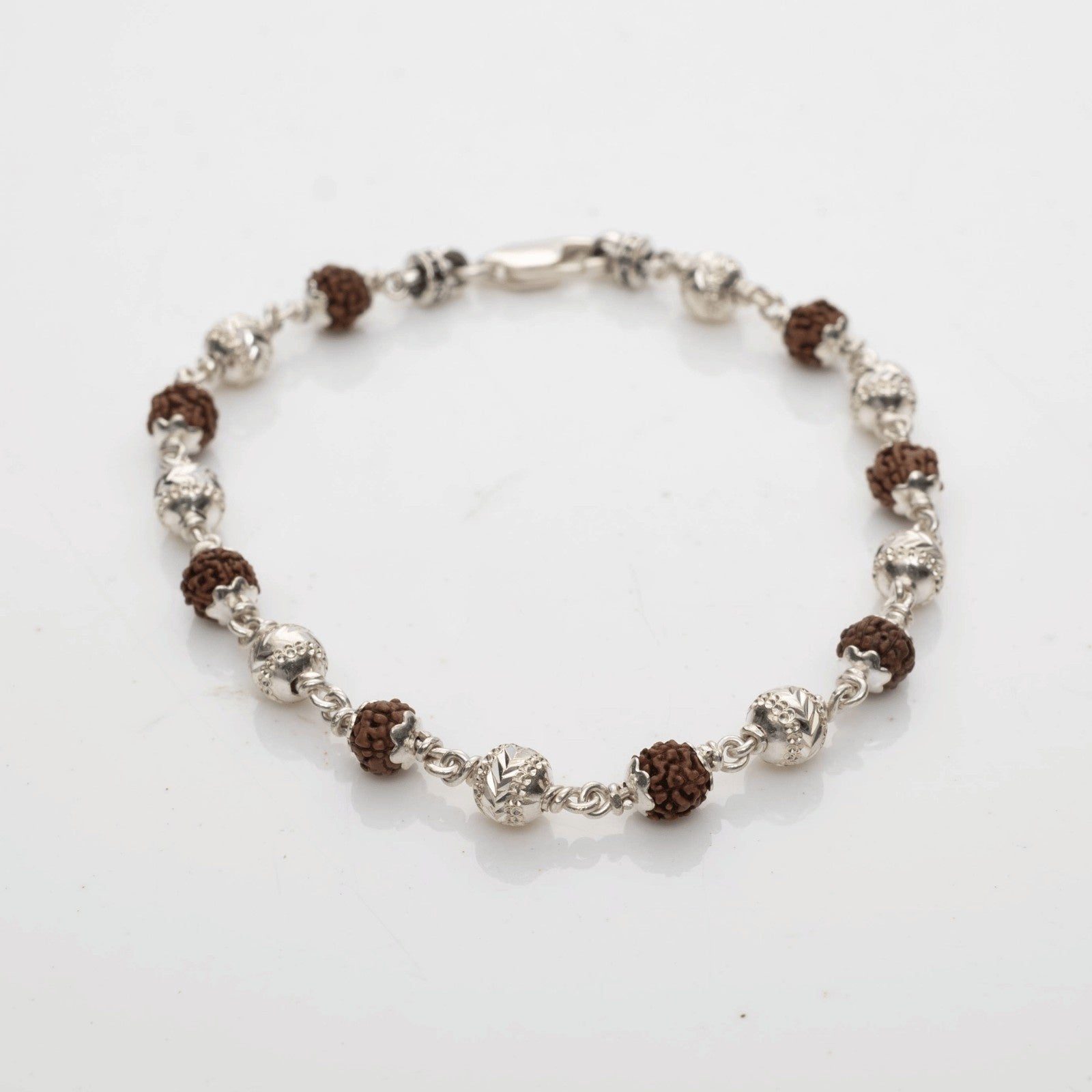 Textured Silver CNC Rudraksha Bracelet