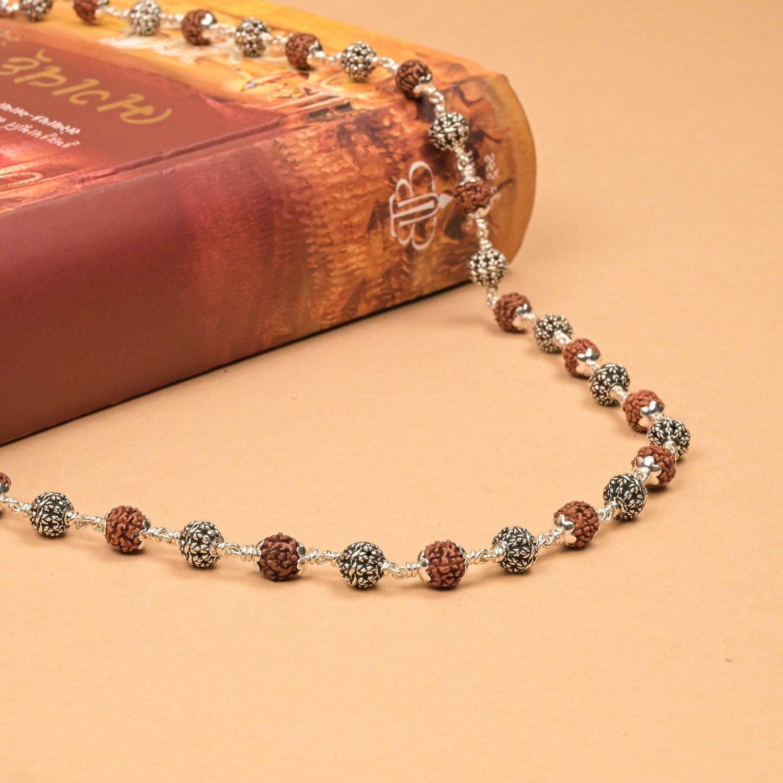 Rudraksha With Flower Silver Beads Mala
