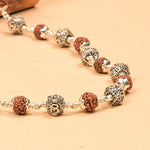 Rudrksha With Hexagon Om Silver Beads Mala