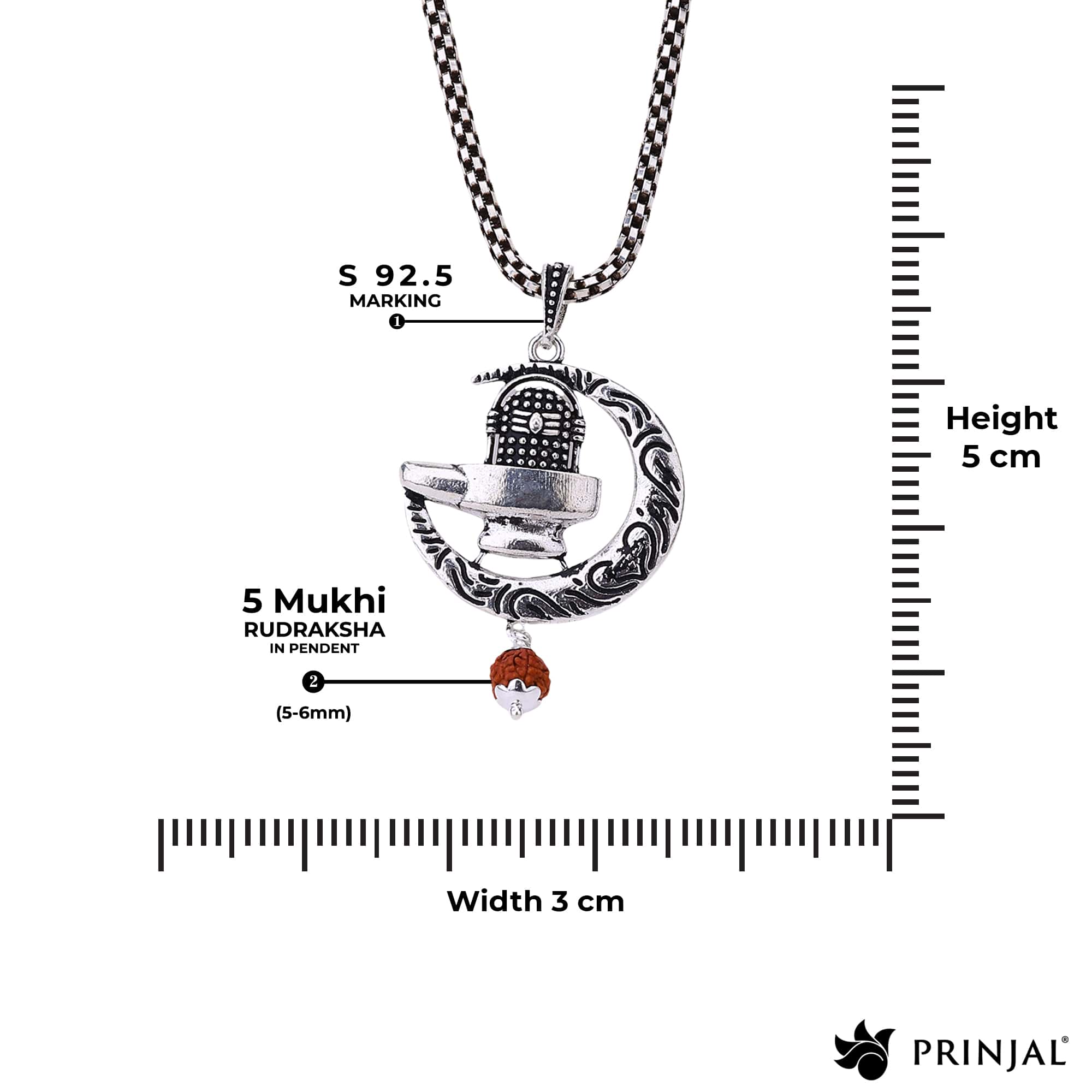 Shiva Trishul with Moon Rudraksha Silver Pendant