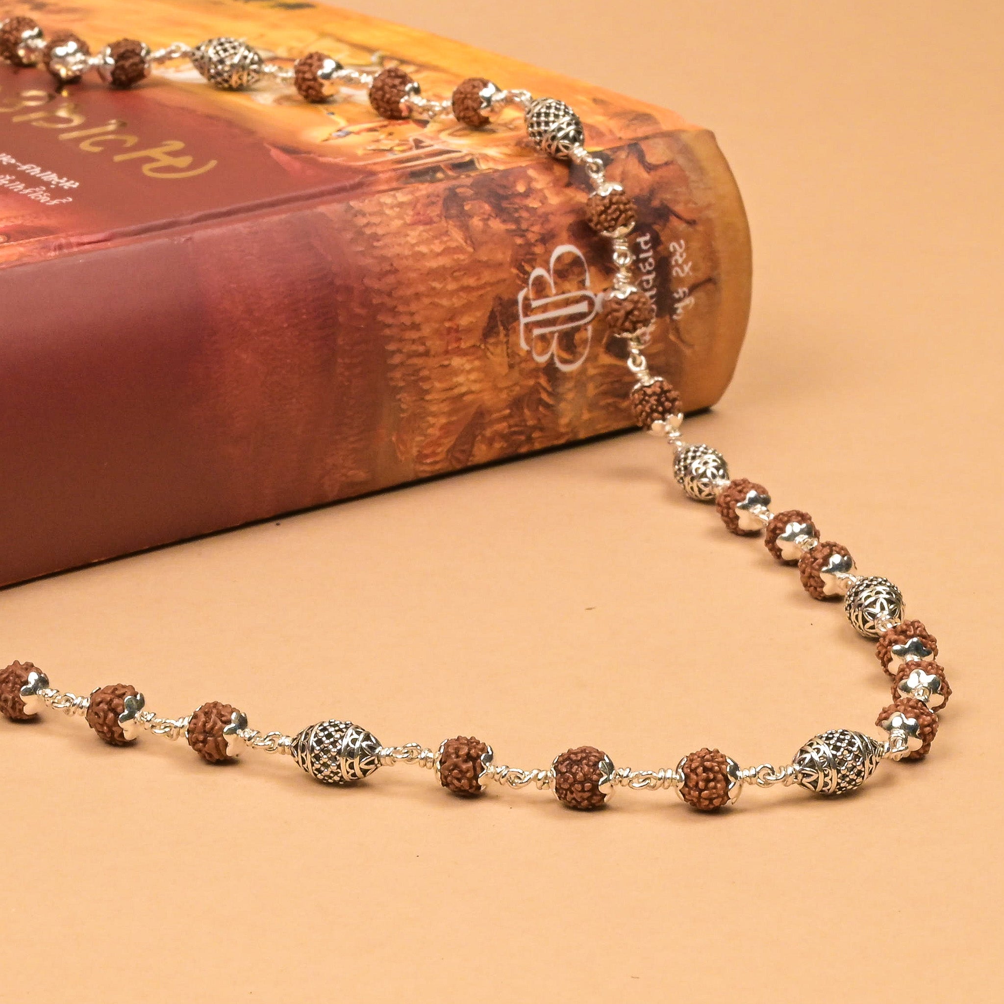 Rudraksha With Dome Silver Beads Mala