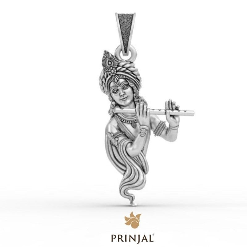 Divine Lord Krishna Flute Silver Pendant