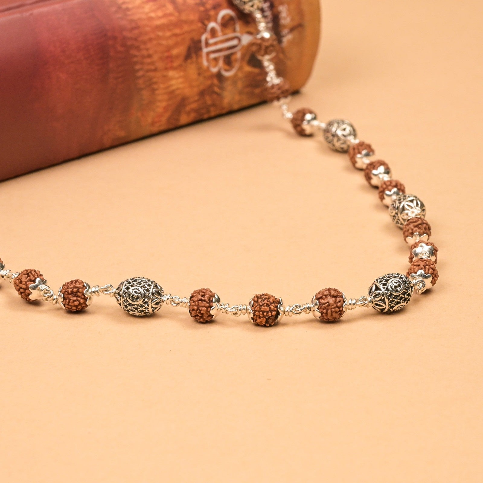 Rudraksha With Ovel Om Silver Beads Mala