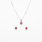 Silver Set Chain Pendant and Earrings with Red Stones for Women