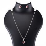 Silver Set Chain Pendant and Earrings with Red Stones for Women