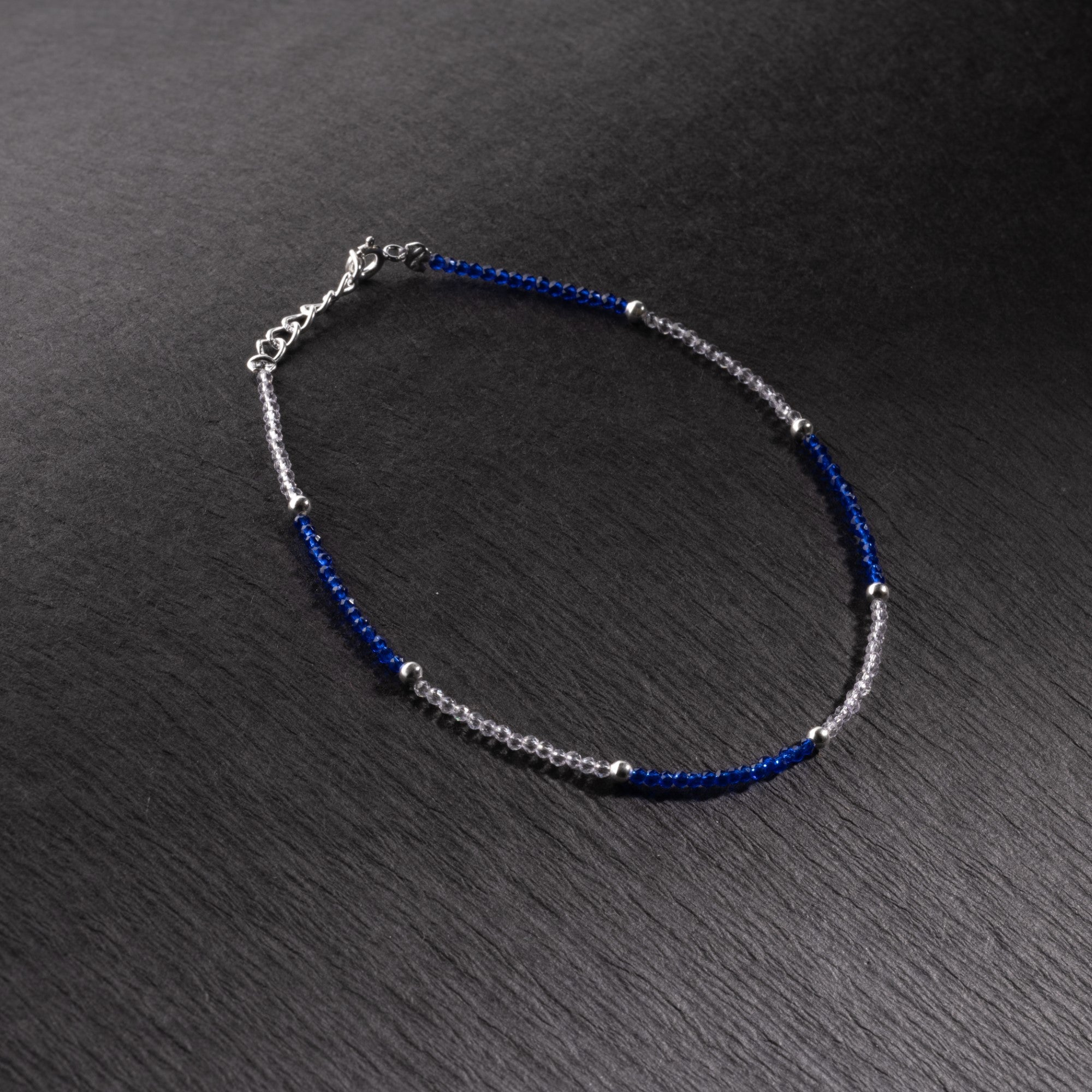 Real silver and dark blue beads anklets for women
