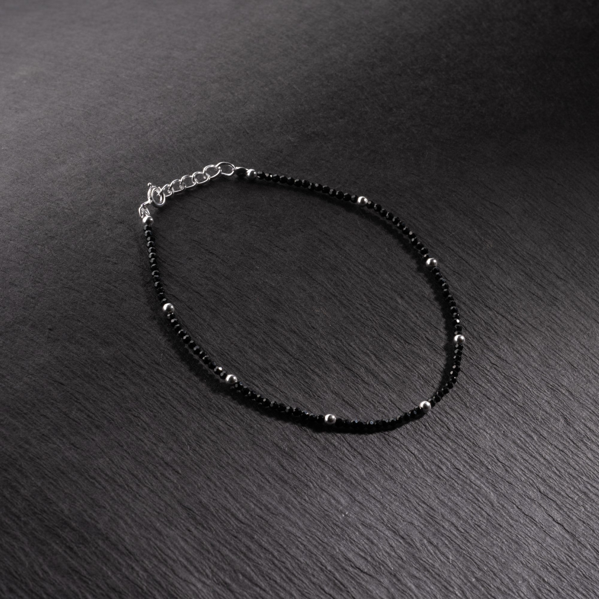 Silver and Black Beads Anklets for Women