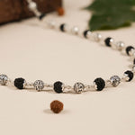 Black Rudraksha with Om Namah Shivaya Silver Beads Mala