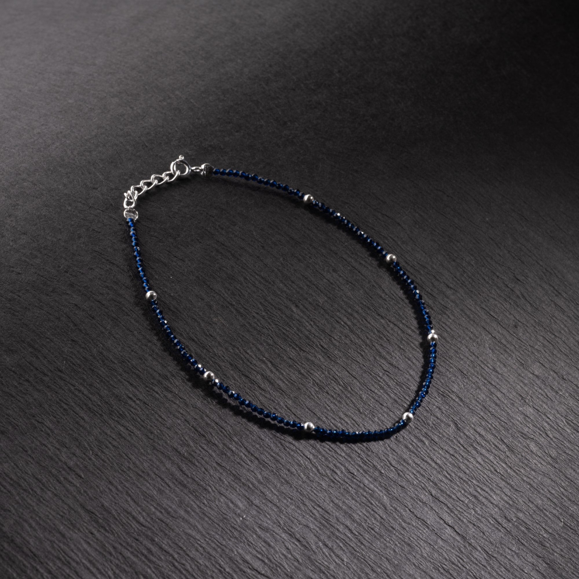 silver and dark blue beads anklets for women