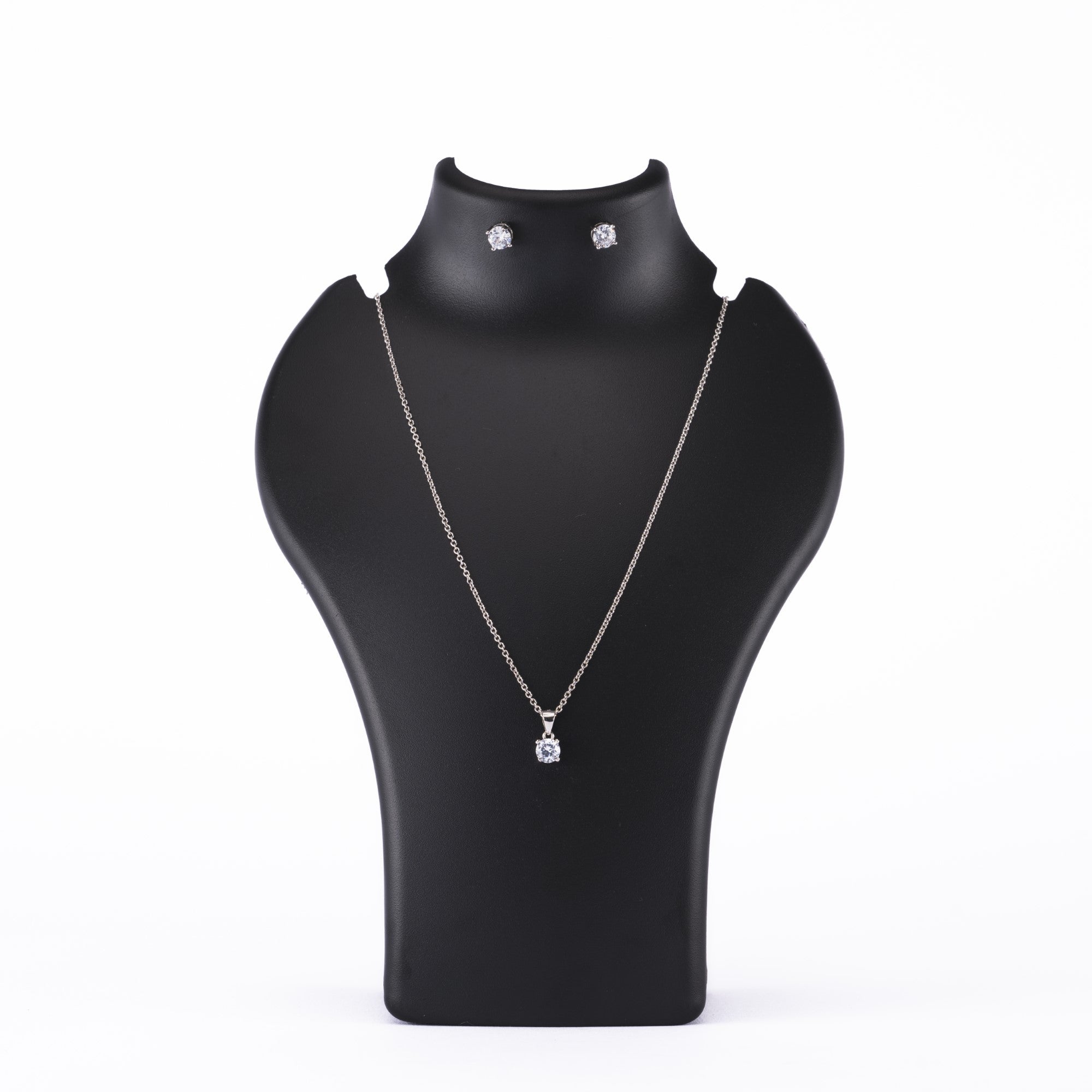 Original Silver Set Chain Pendant and Earrings with Finely Cut Stones for Women