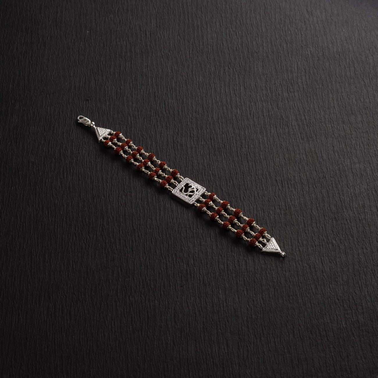 Premium Square Om Triple Row Rudraksha Bracelet