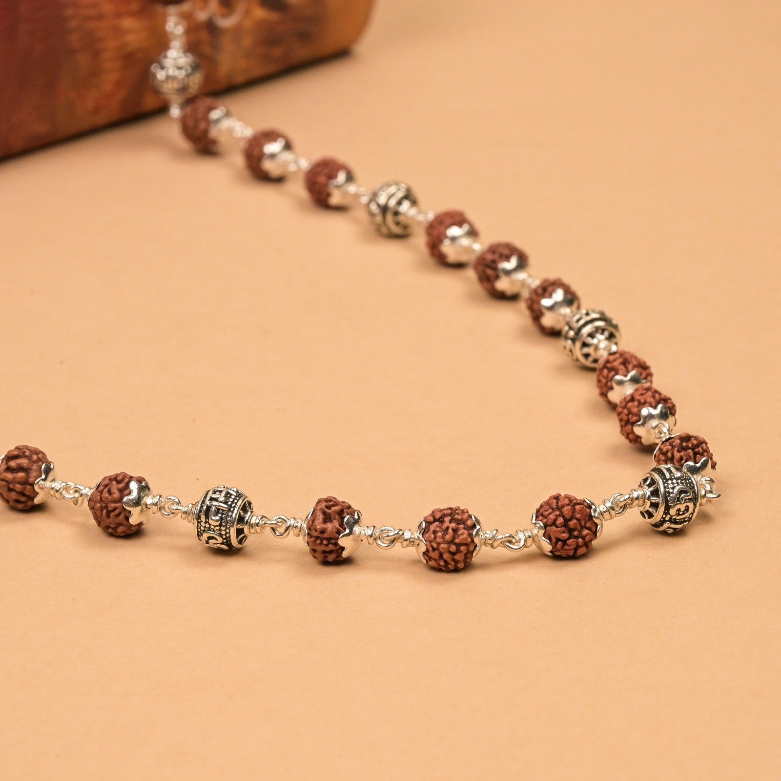 Rudraksha Mala With Om Namah Shivay Silver Beads