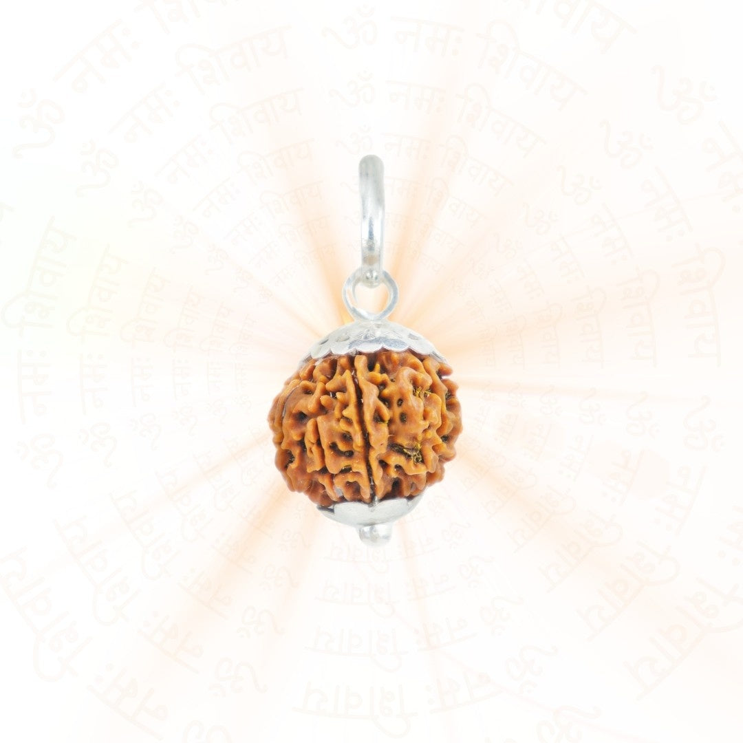 9 Mukhi Rudraksha Silver Capping Pendant ( Nepali )