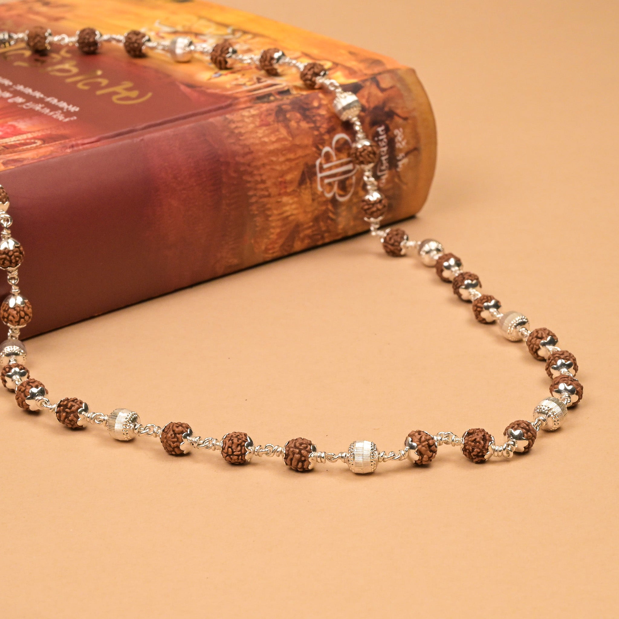 Rudraksha With CNC Silver Beads Mala