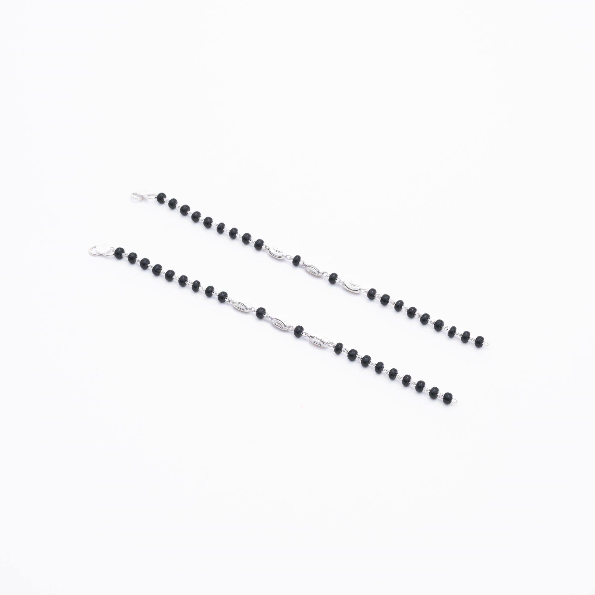 Organic Black Beads with Silver Interlocking Nazariya for Kids