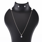 Real Silver Set Chain Pendant and Earrings with Finely Cut Stones for Women