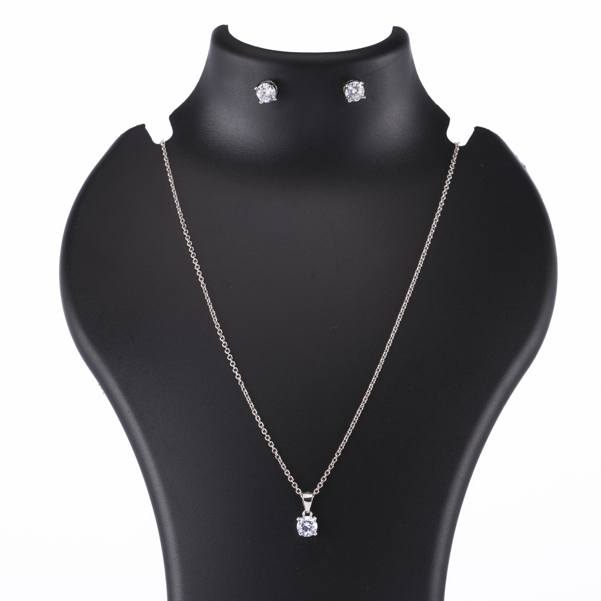 Real Silver Set Chain Circular Pendant and Earrings with Finely Cut Stones for Women