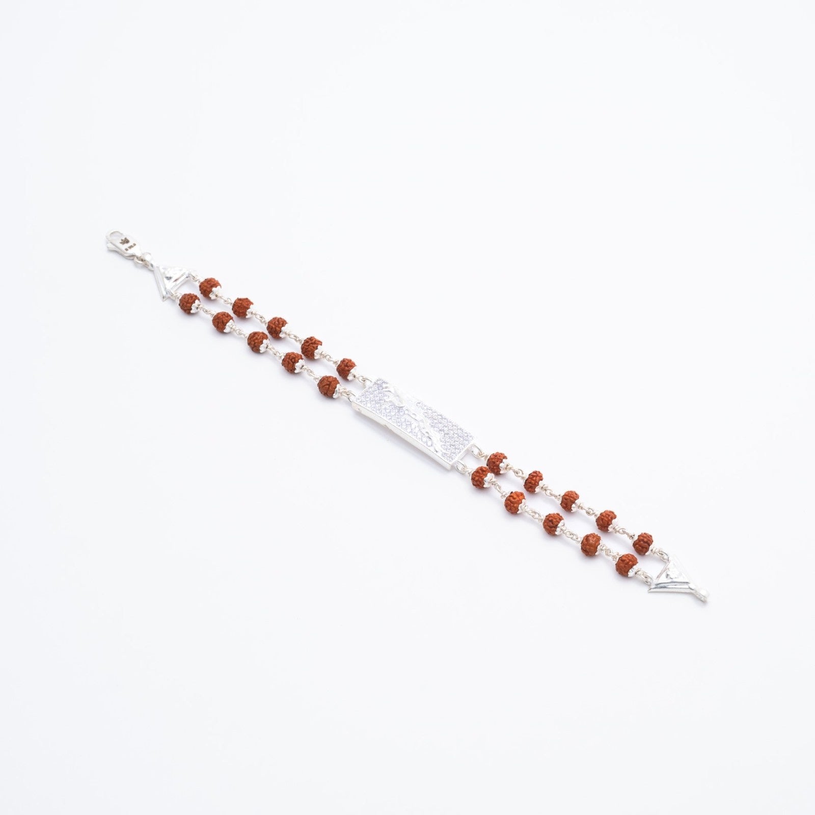 Original Rudraksha Silver Jaguar Symbol Double Line Bracelet