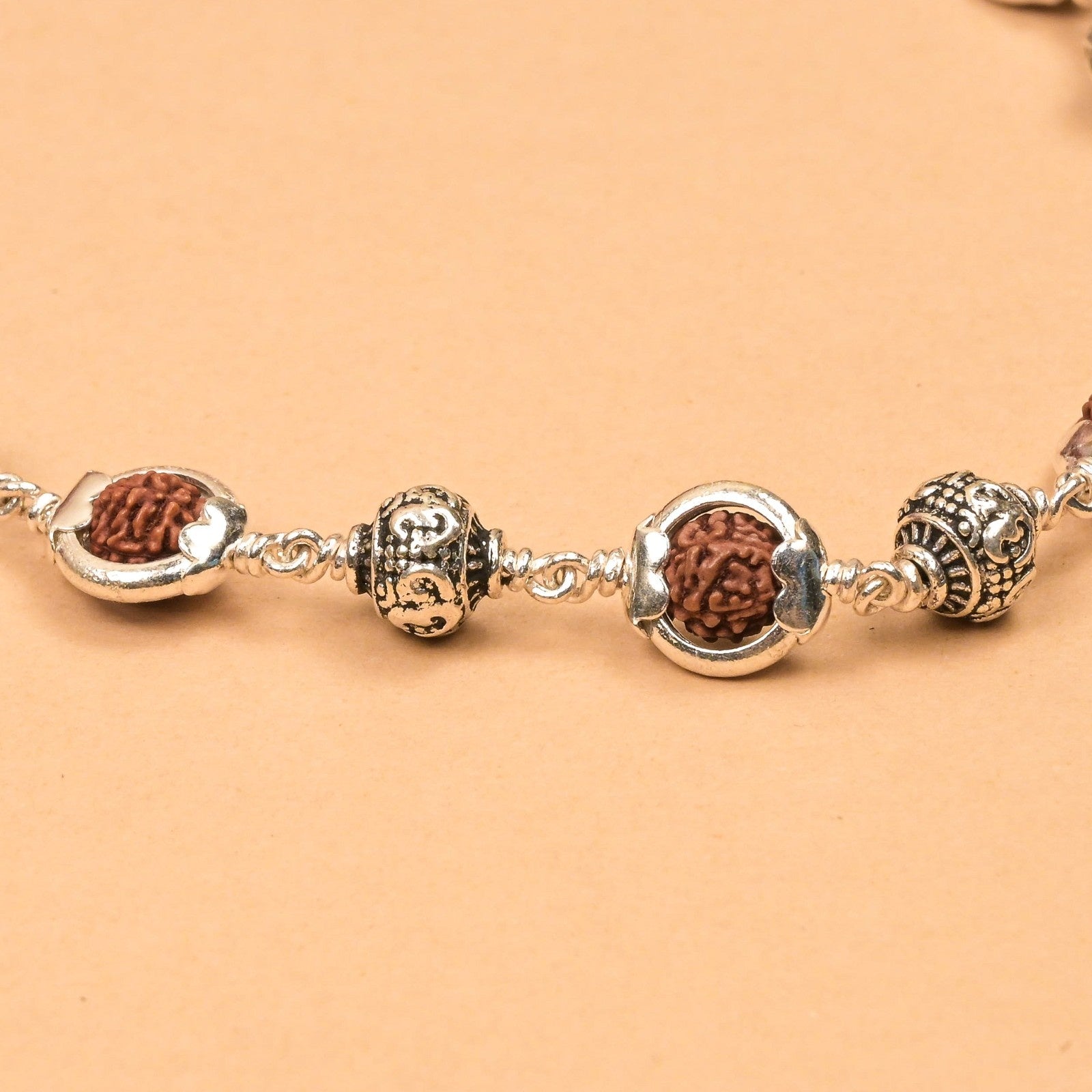 Rudraksha Capping Silver Mala (Om Beads)