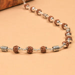 Rudraksha With Oval Filigree Silver Beads Mala