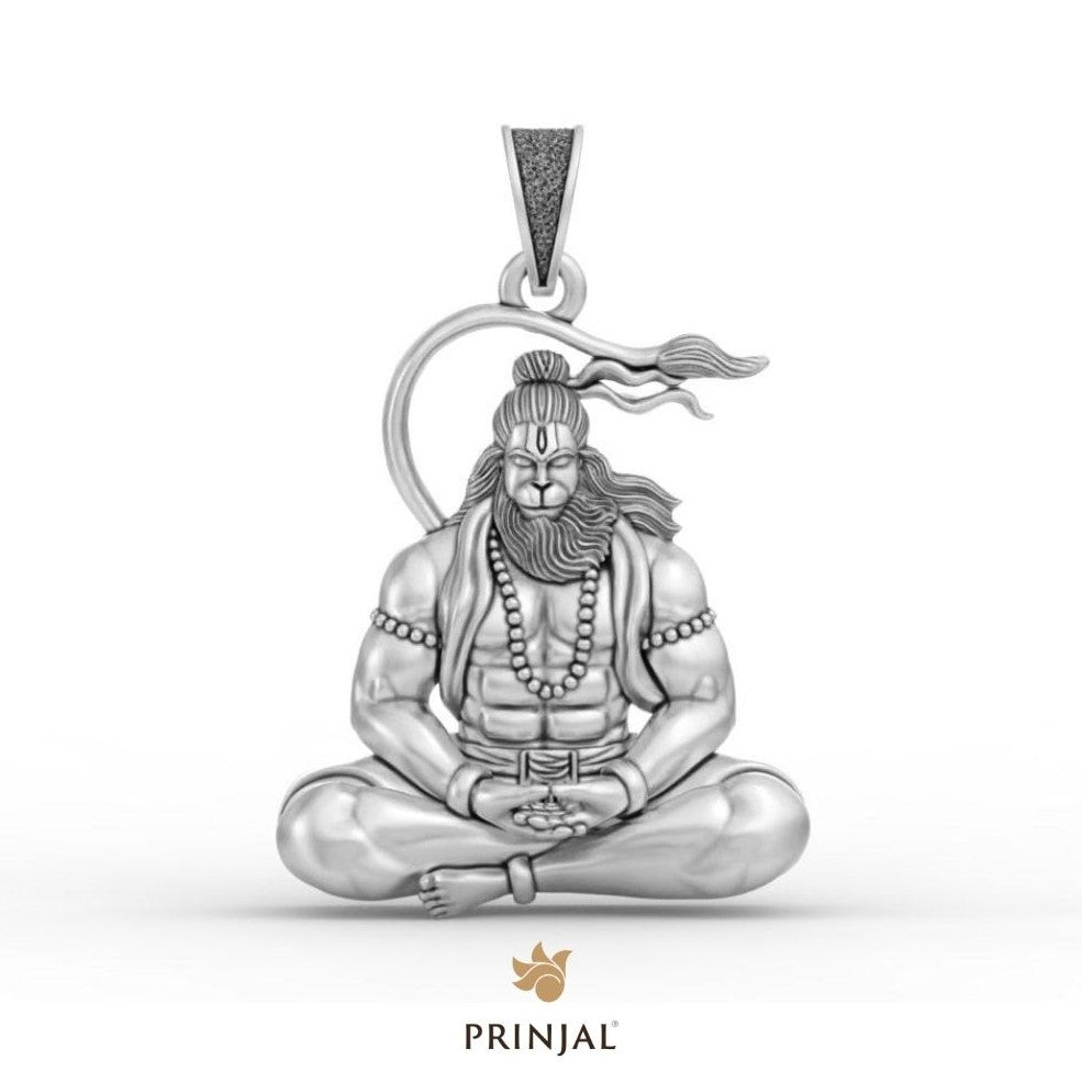 Divine Hanuman Ji Dhyan Silver Pendant