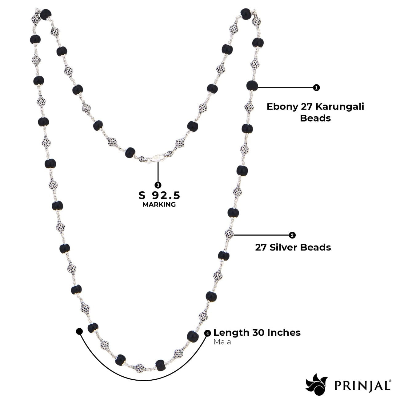 Karungali Silver Mala (Round Beads)