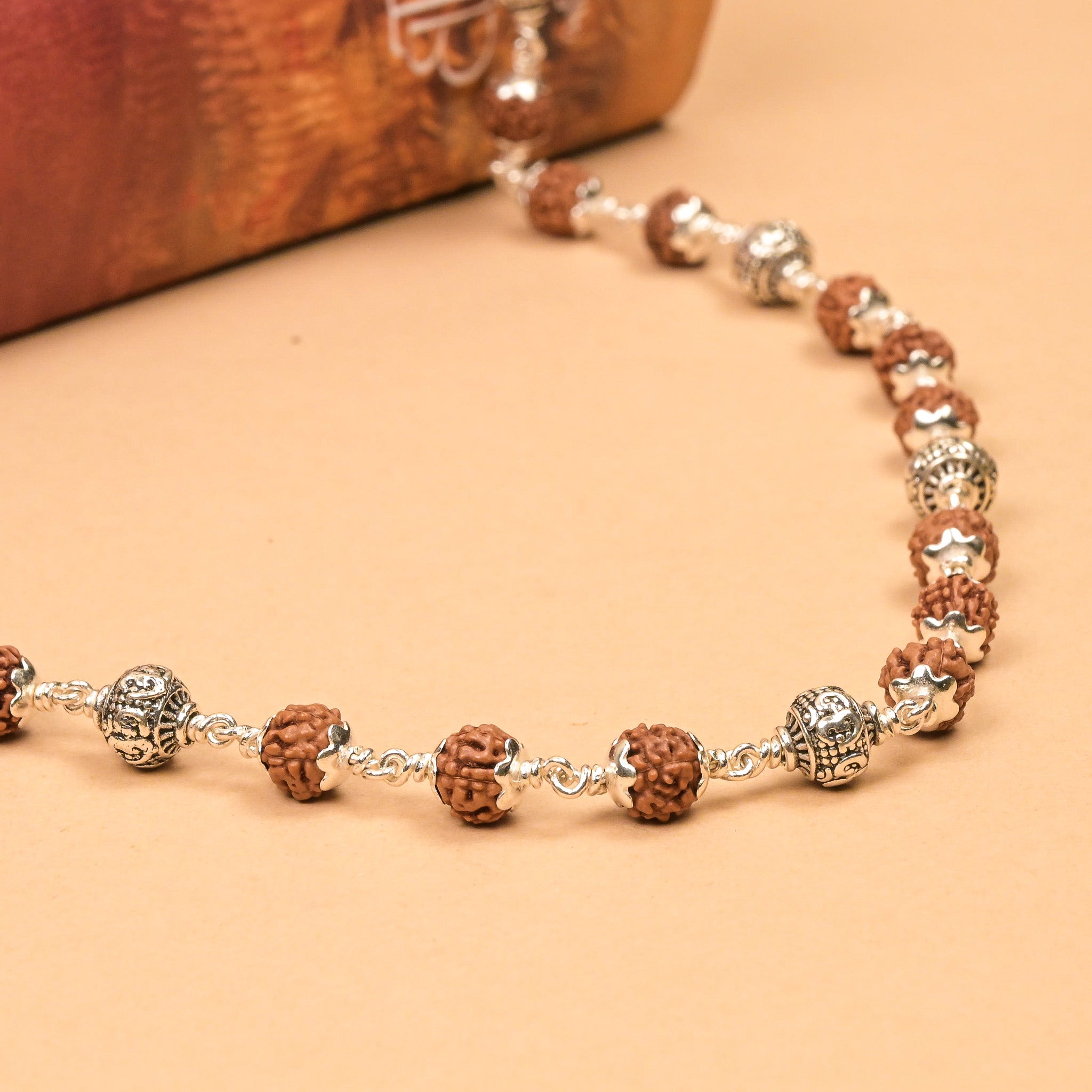 Rudraksha With Om Silver Beads Mala