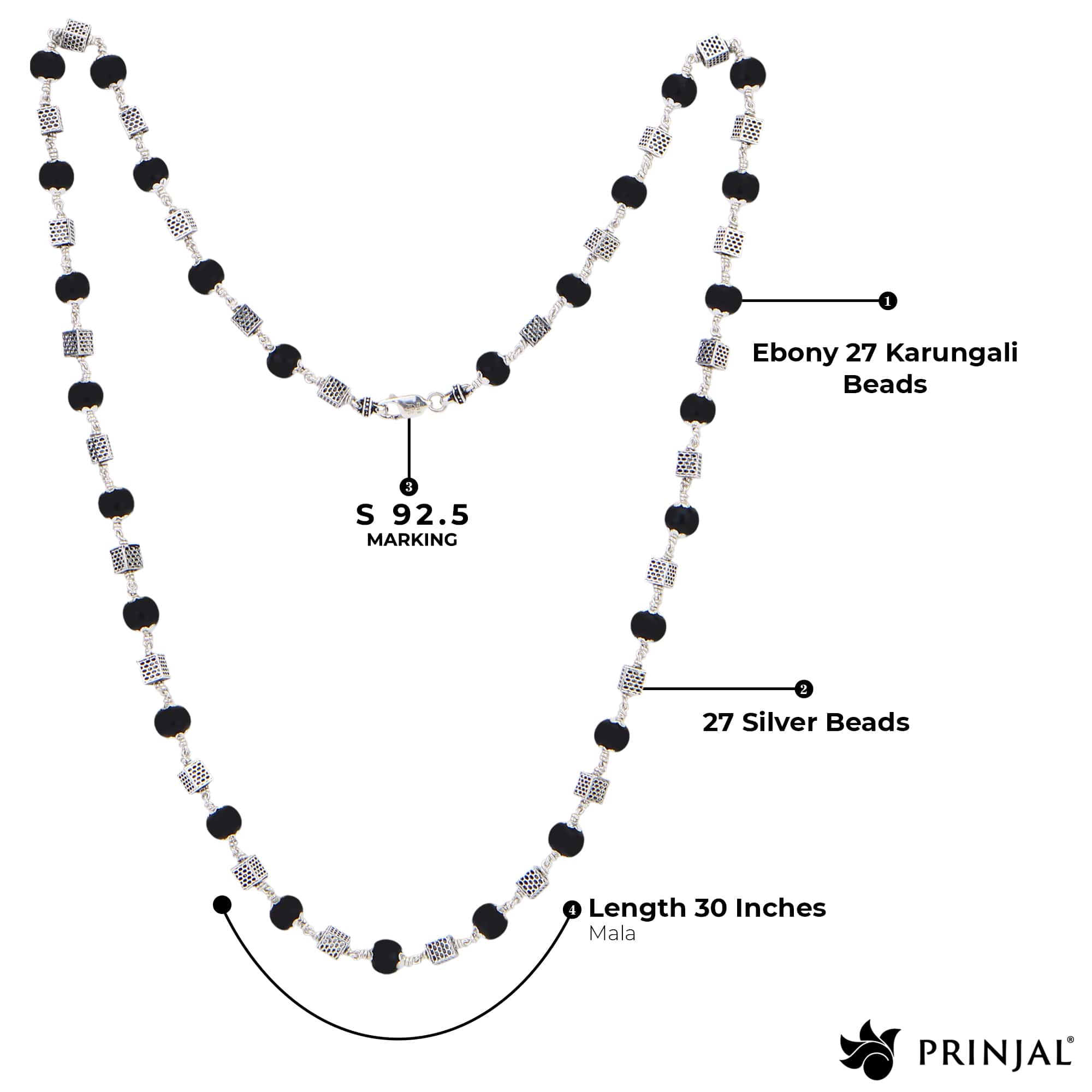 Karungali Silver Mala Square Beads
