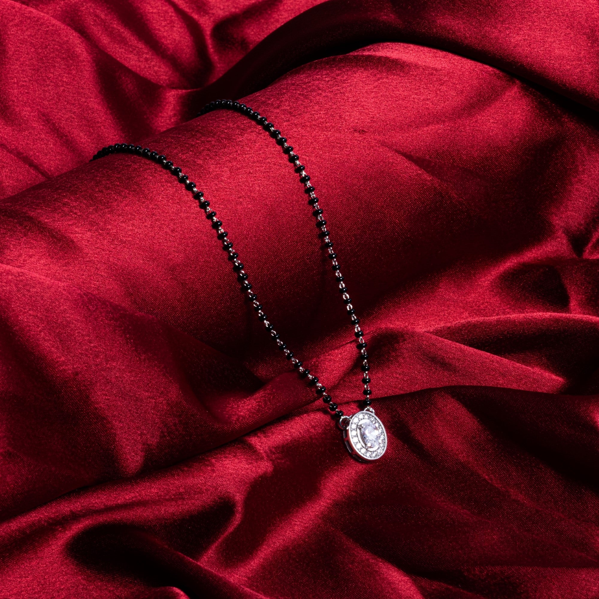 Organic Solitaire Oval Shape Mangalsutra in Silver 92.5