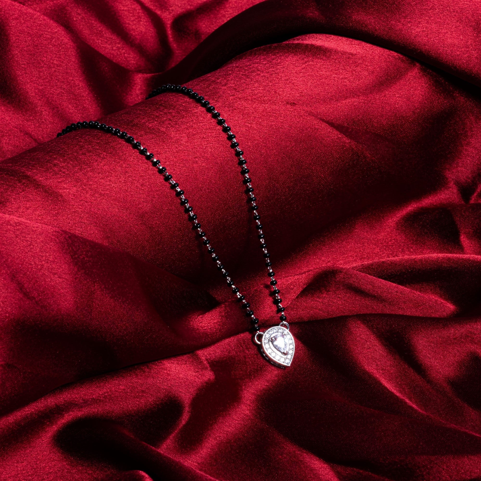 Solitaire Cone Shape Mangalsutra in Silver 92.5