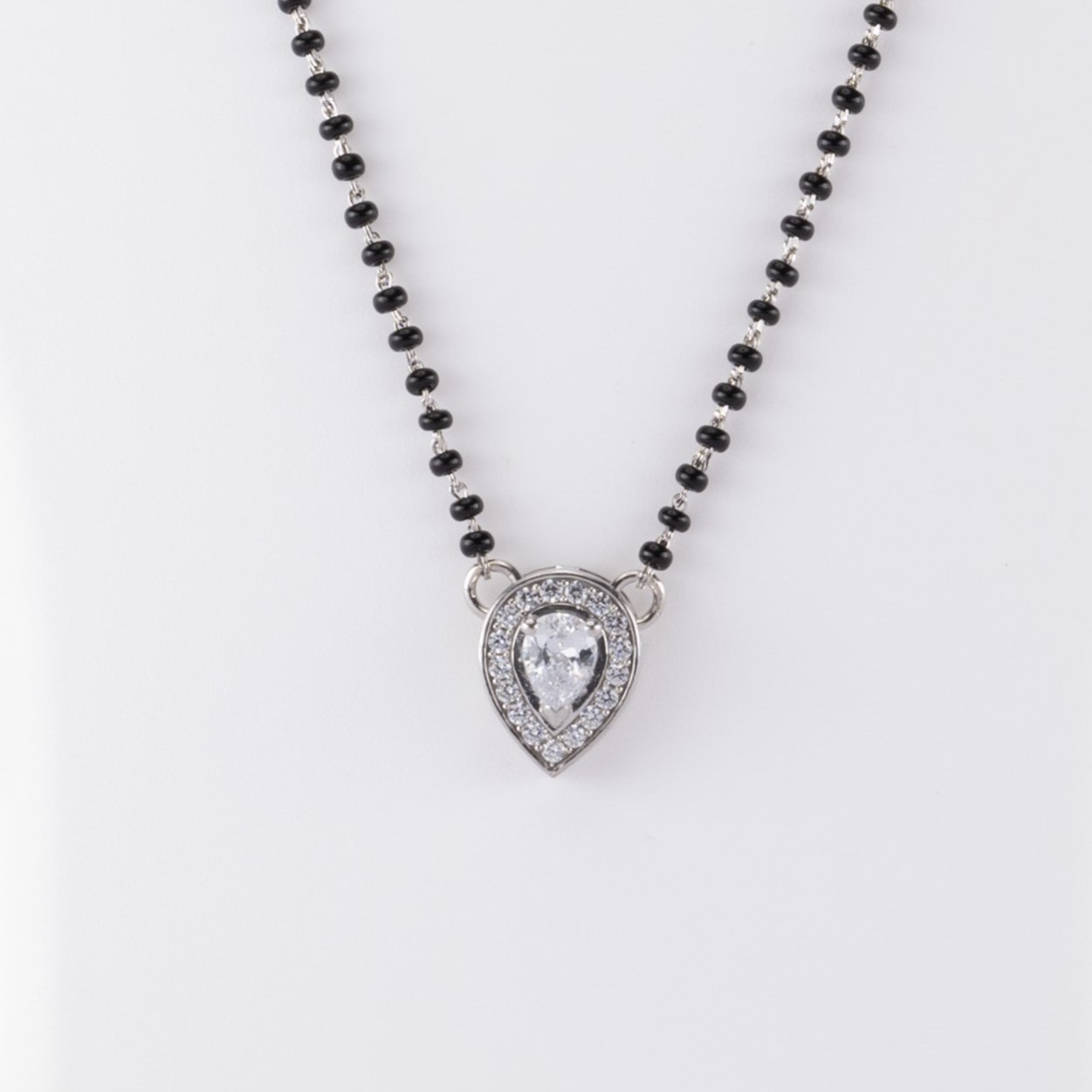 Authentic Solitaire Cone Shape Mangalsutra in Silver 92.5