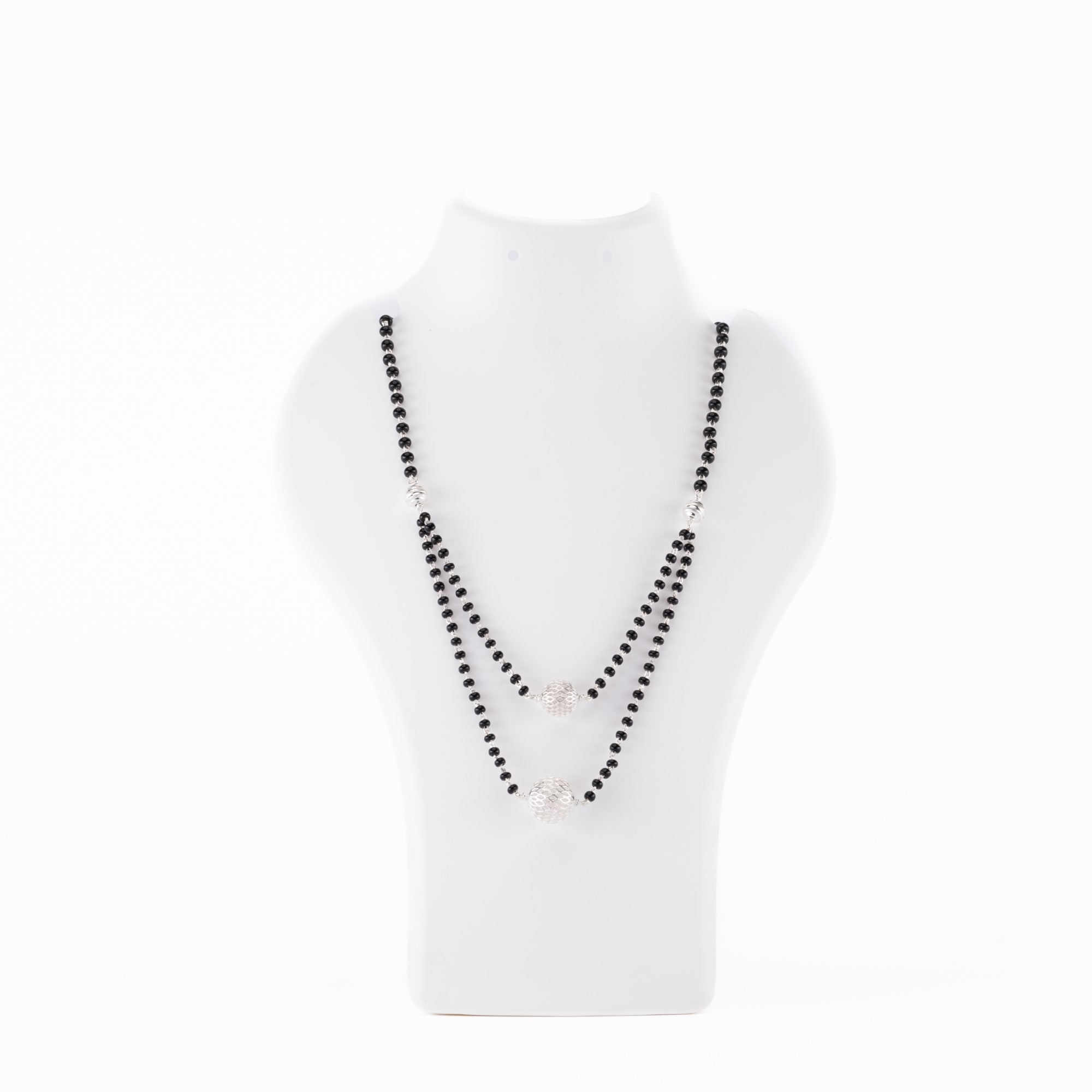 Black Beads Double Line Mangal Sutra with Silver Pendant for Women