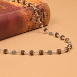 Rudraksha With Hollow Circular Silver Beads Mala