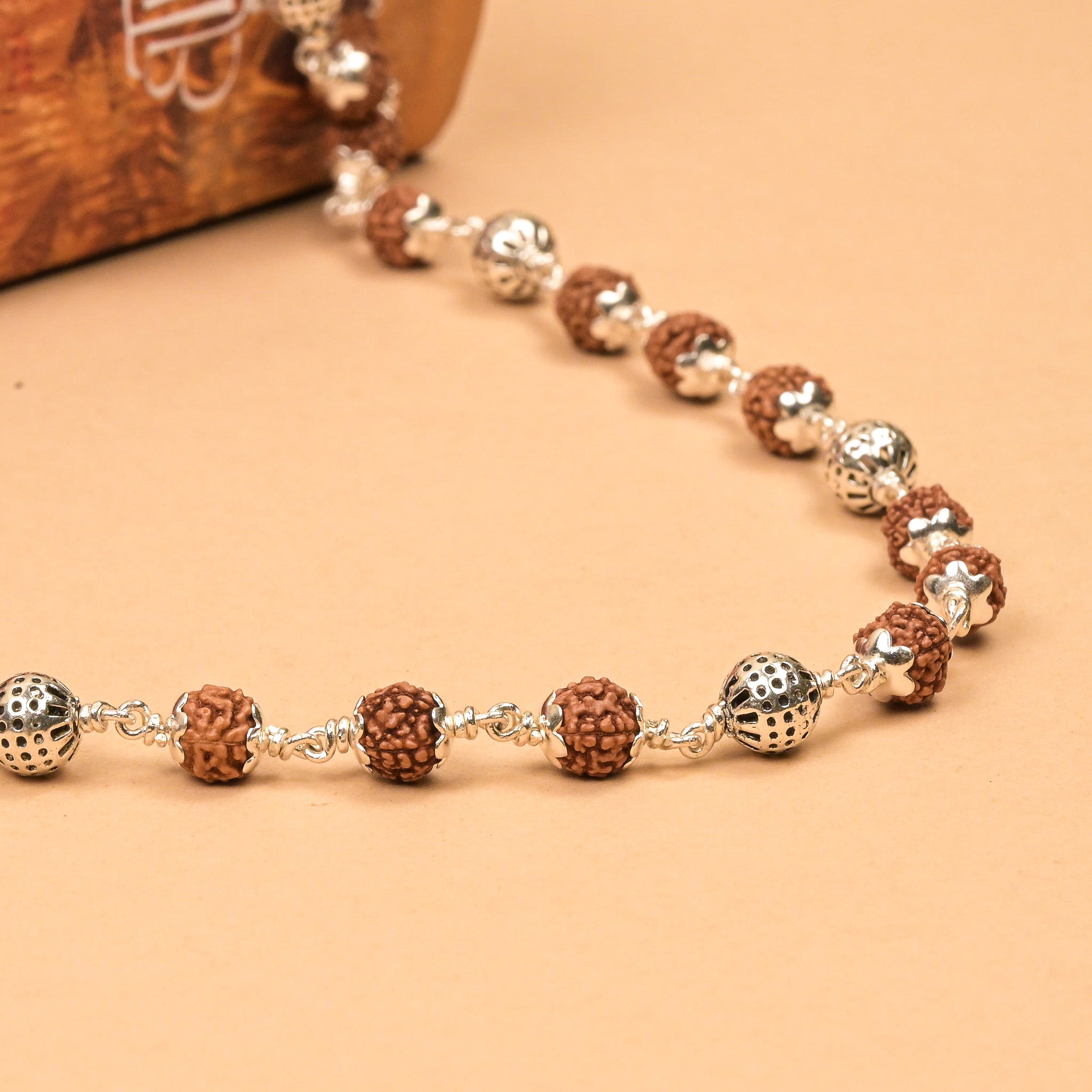 Rudraksha With Round Silver Beads Mala