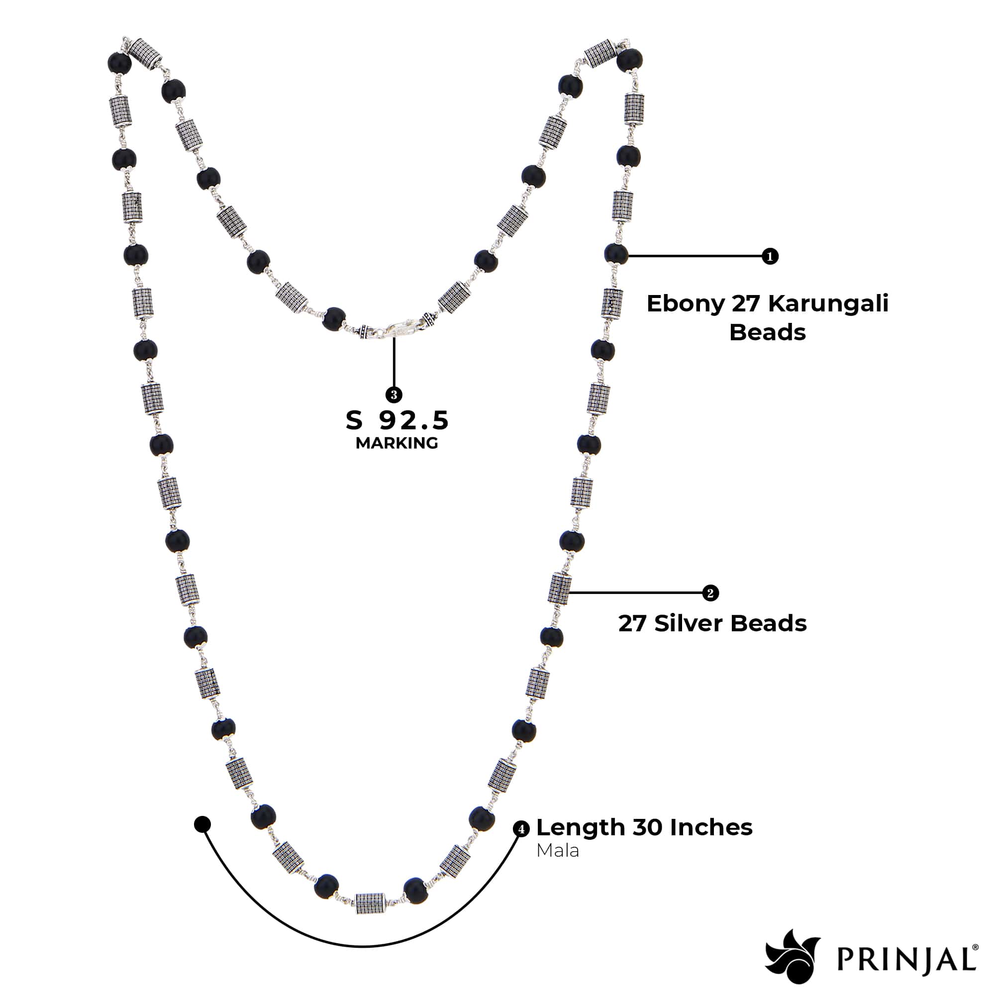Karungali Silver Mala (Cylindrical Beads)