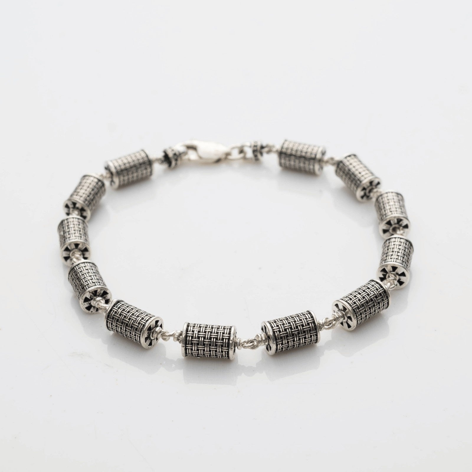 Hollow Cylindrical Silver Beads Bracelet