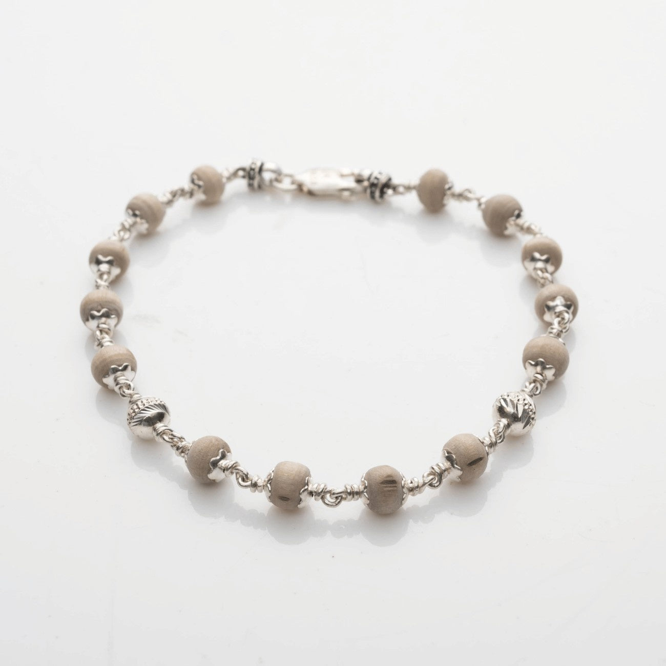 Tulsi Bracelet with Silver CNC Beads