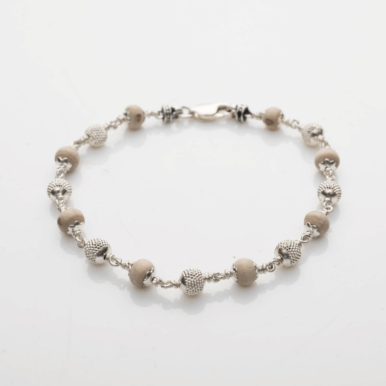 Tulsi With CNC Beads Silver Bracelet 7-8 MM