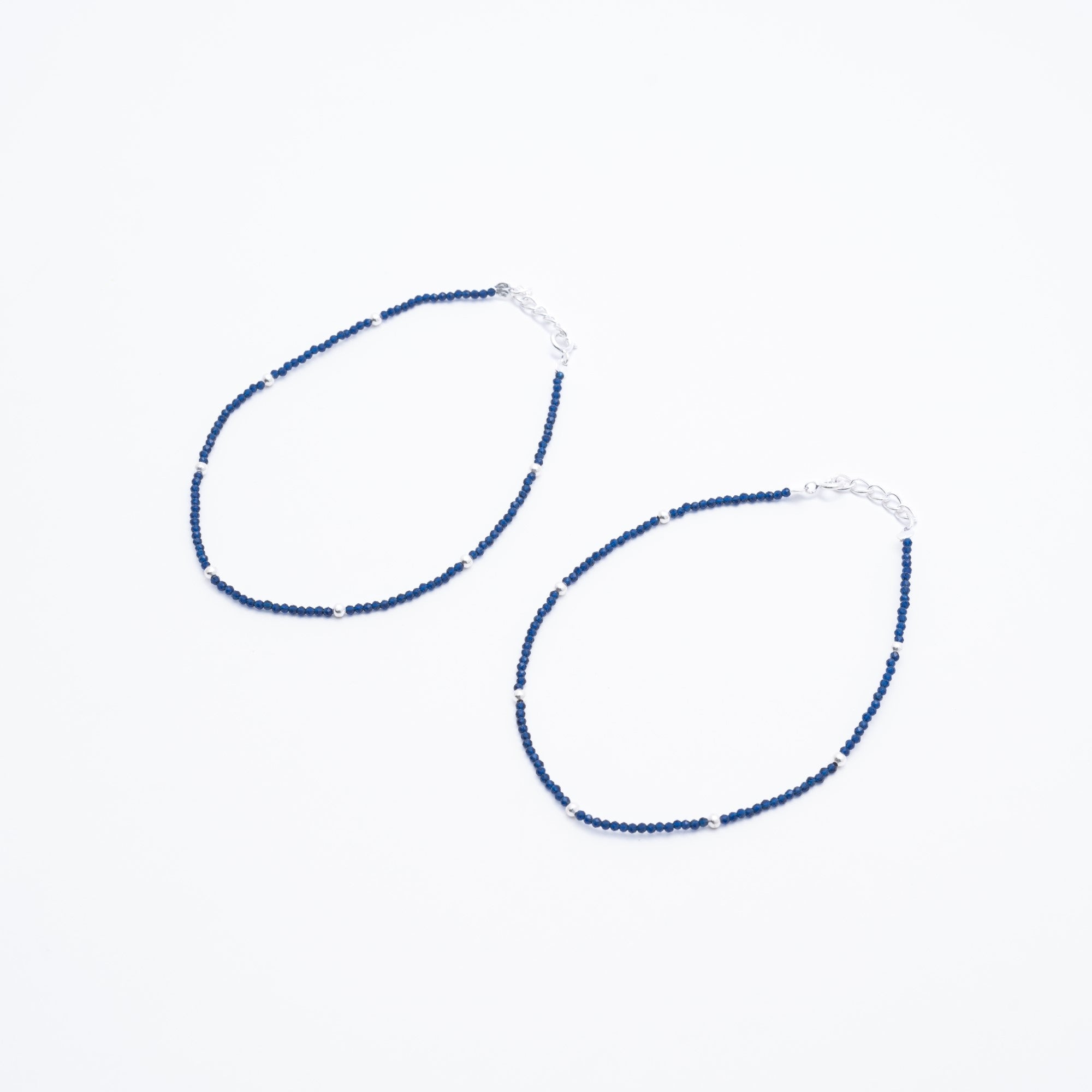 silver and dark blue beads anklets for women