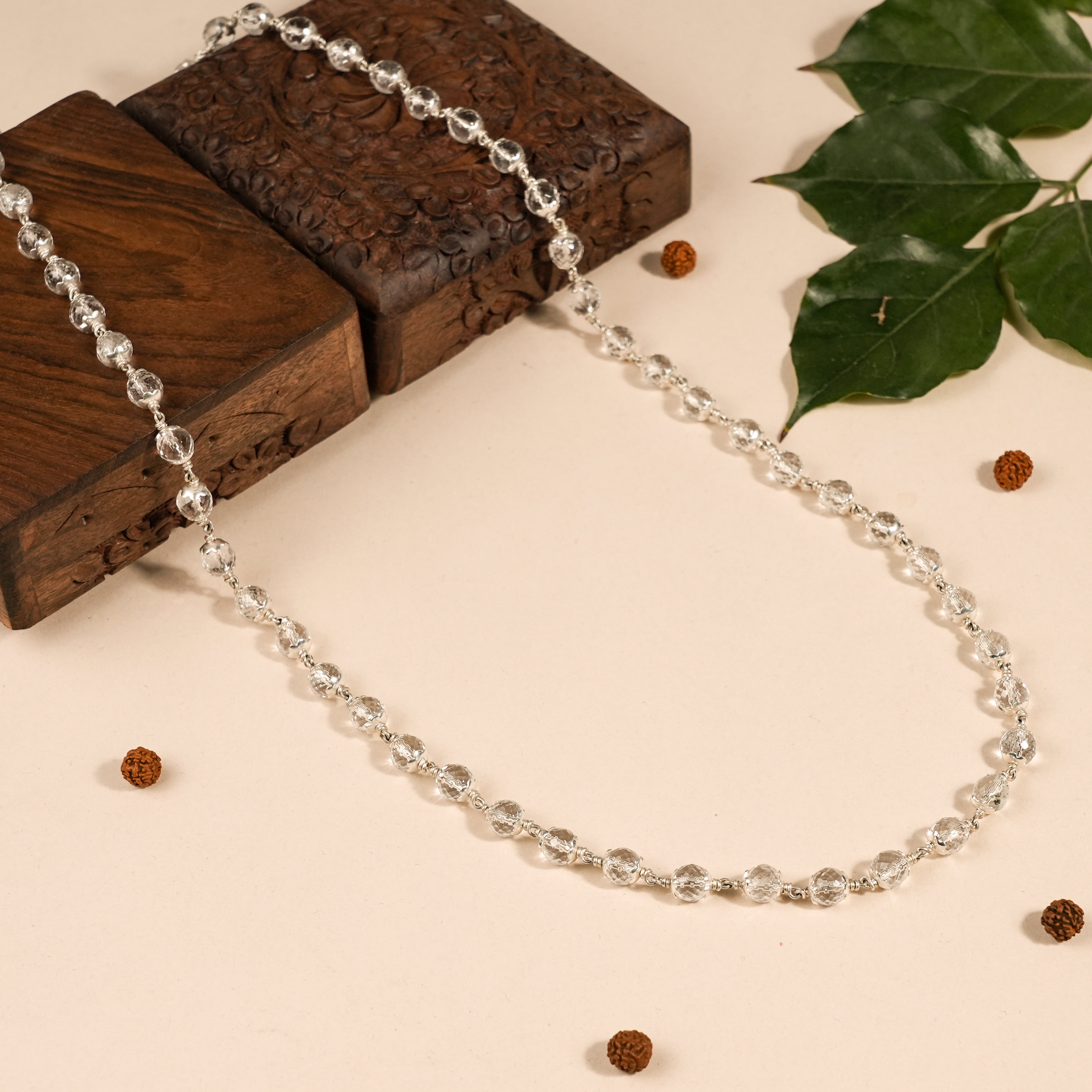 Authentic Sphatik Diamond Cut Beads Silver Mala