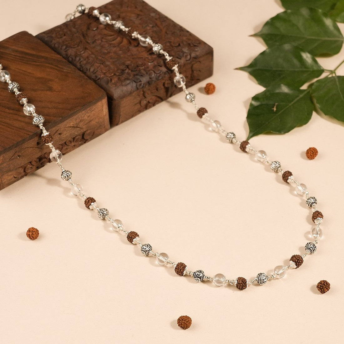 Rudraksha with Sphatik and Om Silver Beads Mala
