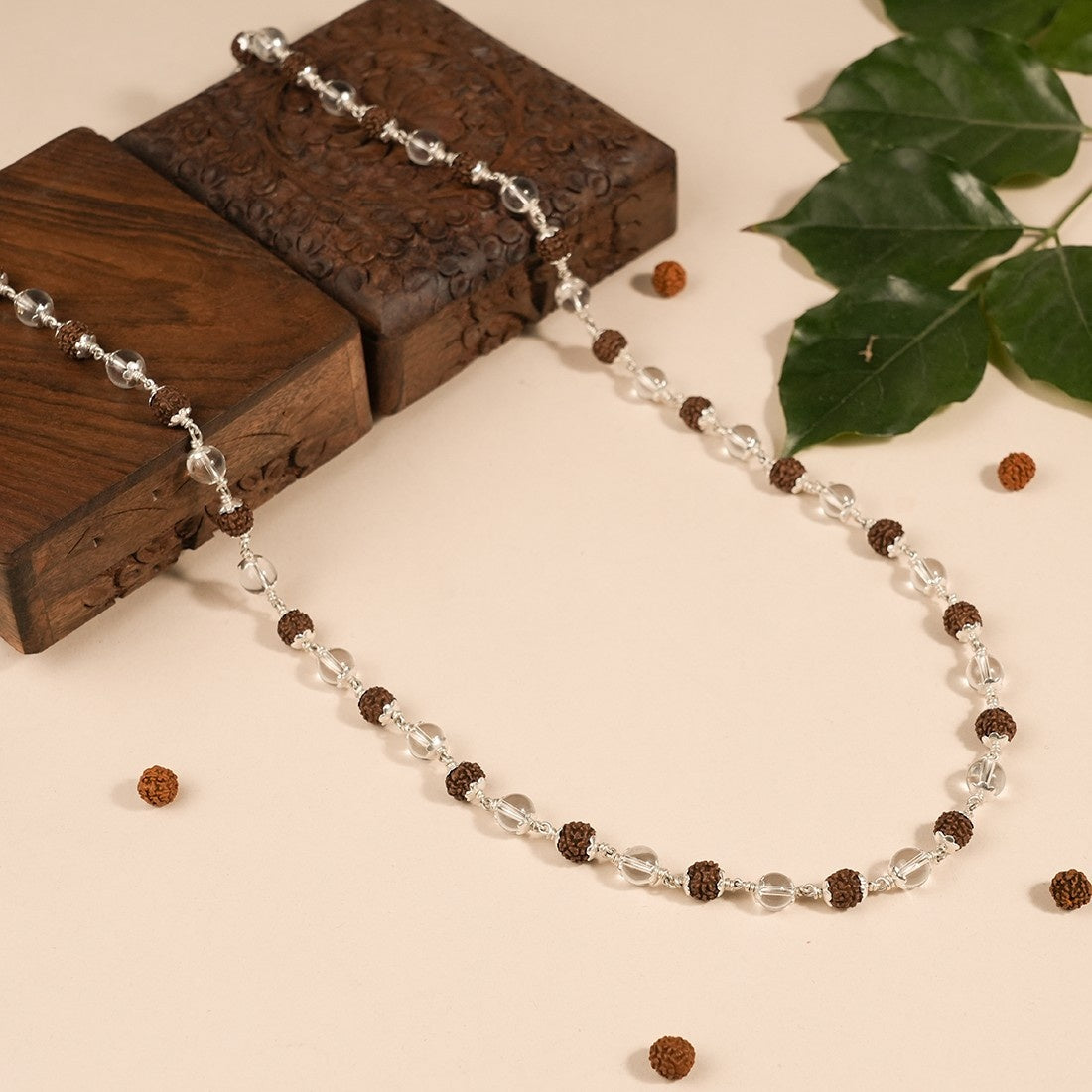 Rudraksha With Sphatik Beads Silver Mala