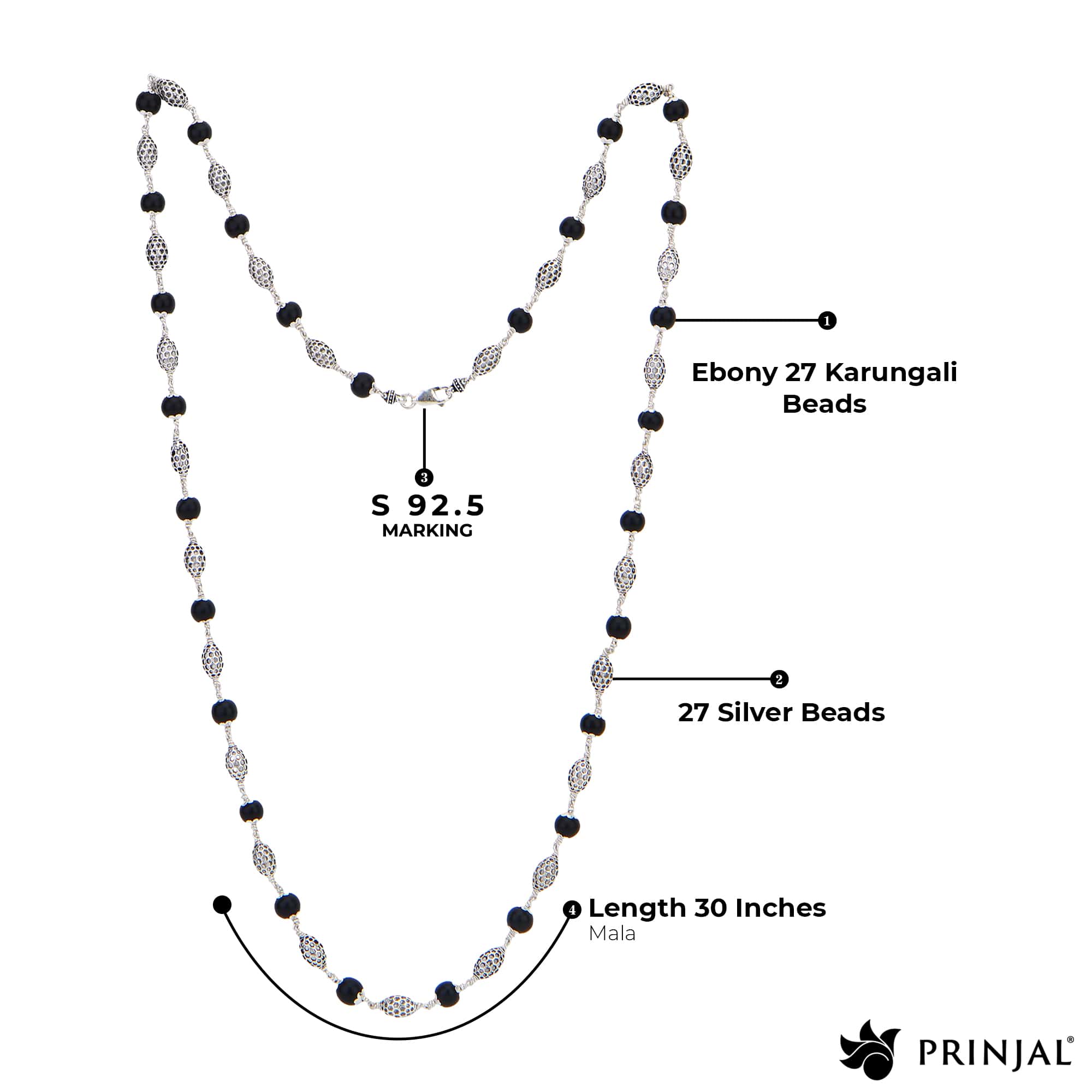 Authentic Karungali Silver Mala (Perforated Oval Beads)
