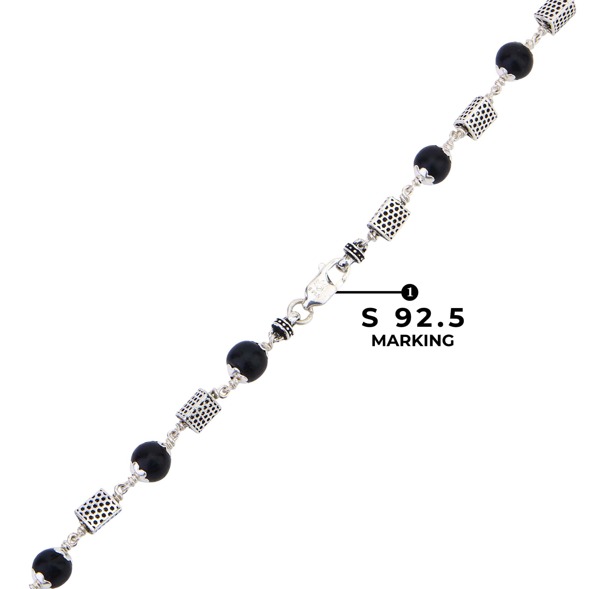 Original Karungali mala featuring triangle silver beads for spiritual wear